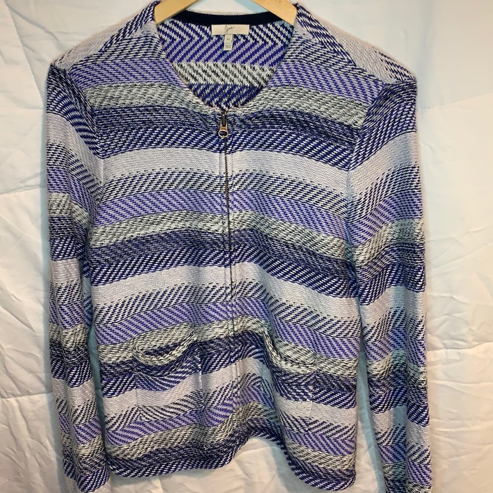 Joie Blue White Black Full Zip Long Sleeve Cardigan Sweater Jacket Women Size M